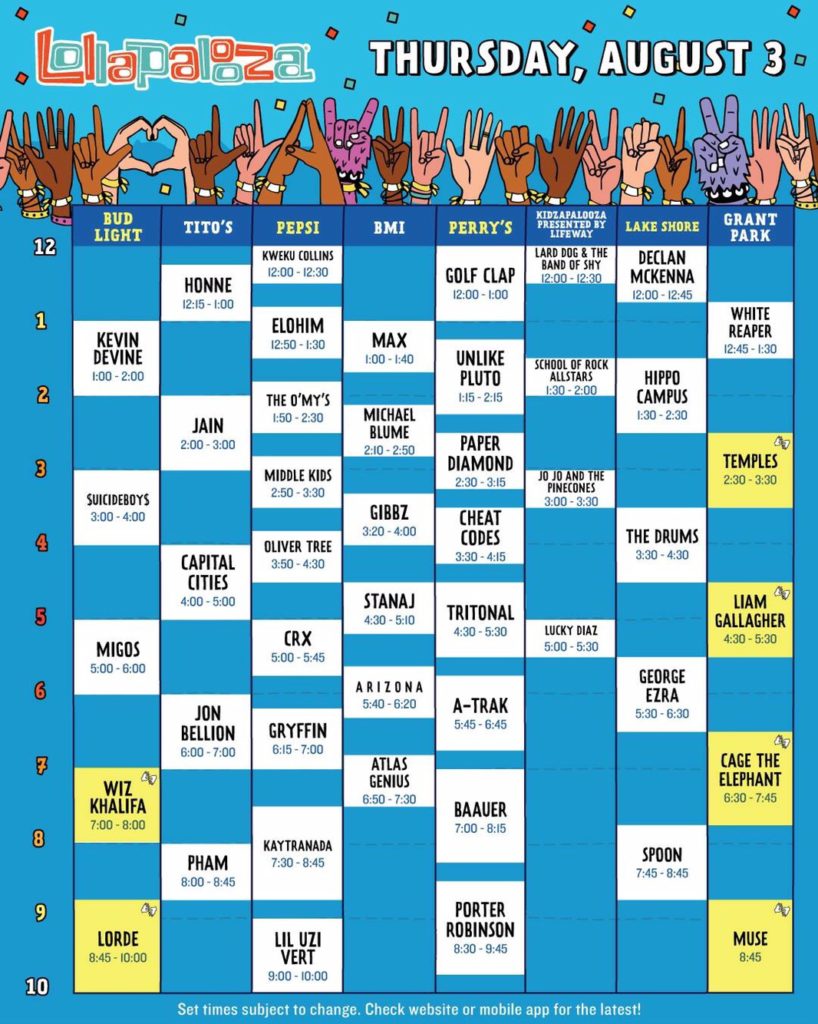 Lollapalooza 2017 Day 1 Schedule WhySoChi