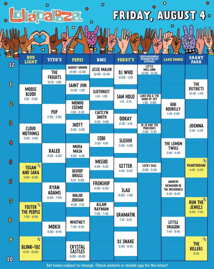 Lollapalooza 2017 Day 2 Schedule WhySoChi